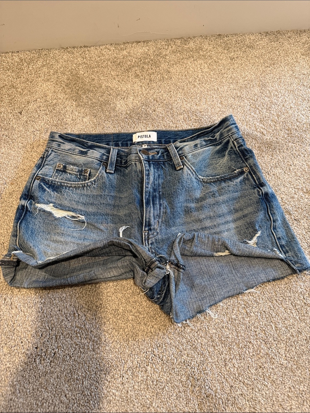 pistola Distressed Denim Cutoff Shorts - Blue Wash
